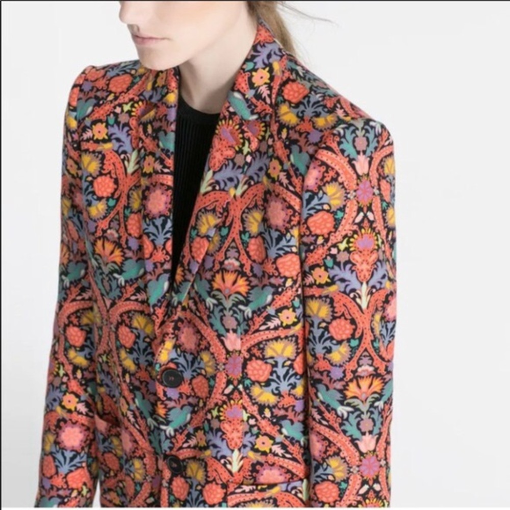 Zara Woman Floral Oriental Lined Blazer
